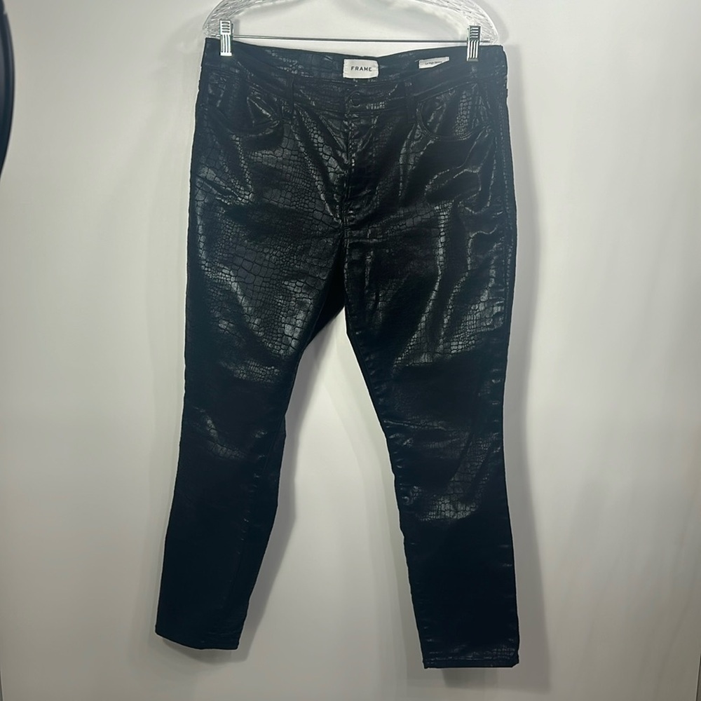 Frame Le High Skinny noir croc black pants size 33